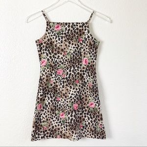 Vintage Limited Too Brown Cheetah Print Dress With Pink Floral Mix